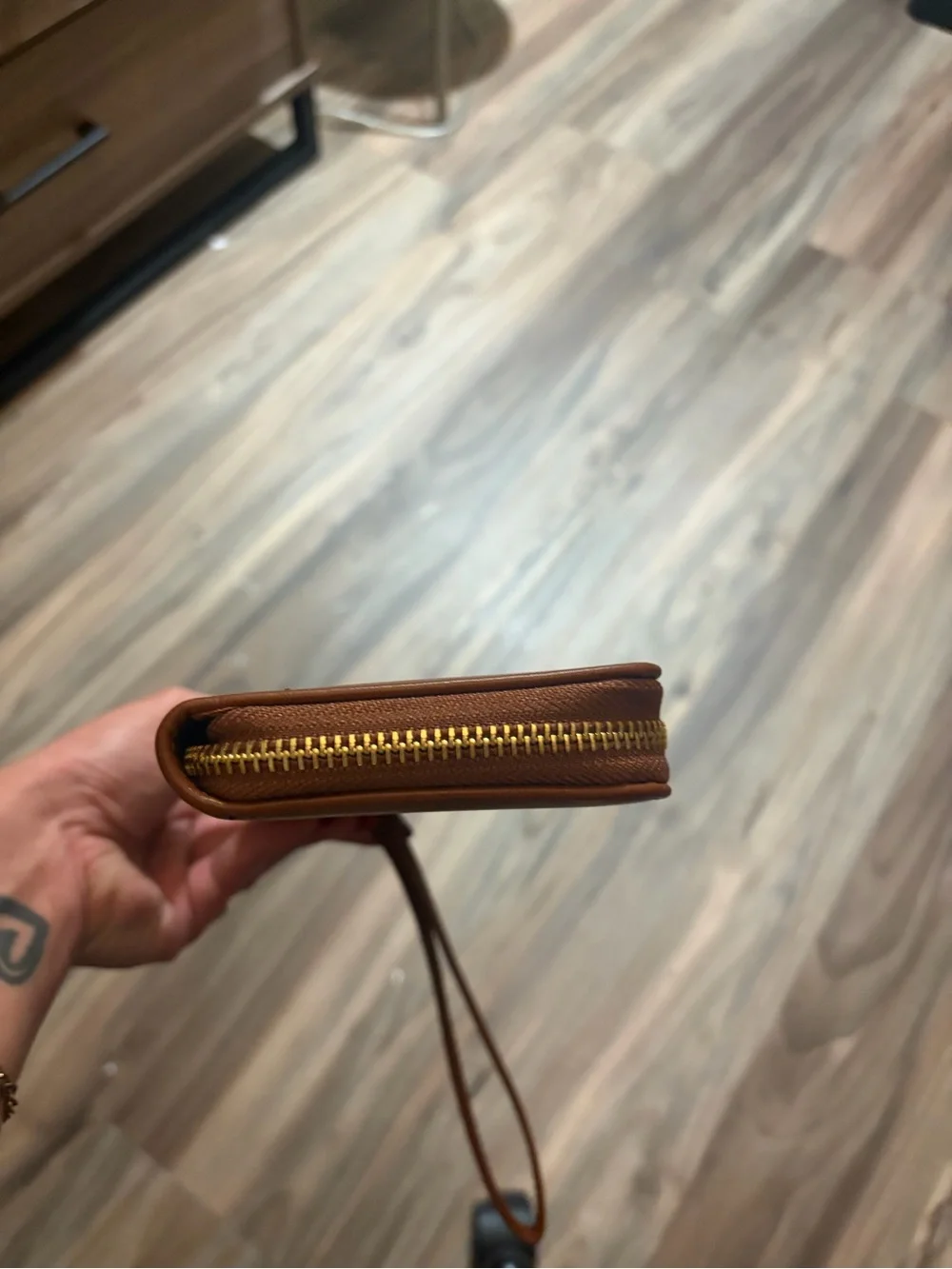 Prada Brown Leather Zip Wallet with Embossed Logo